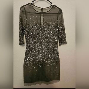 Adrianna Papell Black Sequin Long Sleeve Dress